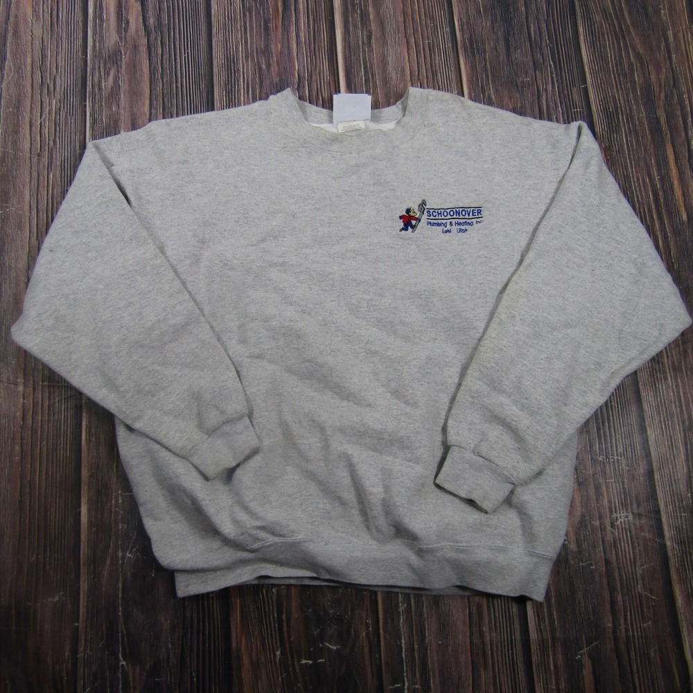 Lee Sweatshirt Mens L Gray Schoonover Plumbing Heating Utah Fleece Crewneck